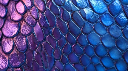 Vibrant blue and violet snakeskin texture with a shiny, reflective surface generative ai