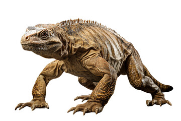 Fototapeta premium A detailed close-up of a majestic lizard against a white background, showcasing its textured skin and vibrant colors.