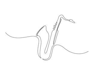 Continuous one line drawing of saxophone design. Saxophone music instrument in single line draw illustration. Editable stroke.