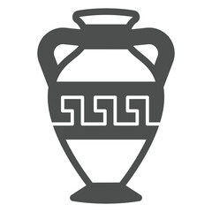 Ancient amphora solid icon, exhibition concept. Vector graphics. Vintage jug with ornament sign on white background, glyph style icon for mobile or web design.