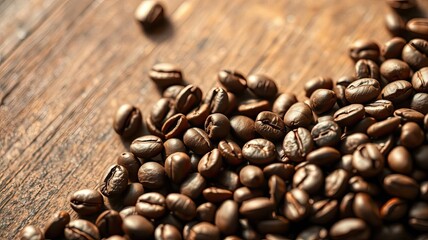 Obraz premium Aromatic Roasted Coffee Beans on Rustic Wood