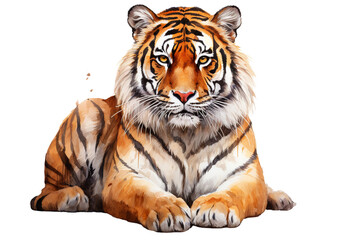 Obraz premium Majestic Bengal tiger lounging gracefully with striking orange and black fur.