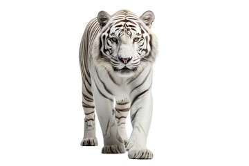 Obraz premium Majestic white tiger walking gracefully against a clean white backdrop.