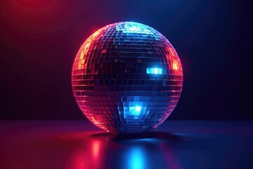Spherical disco ball in bright colors against dark background, highlight, light