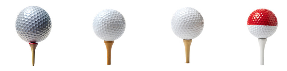 Golf ball on tee perfect swing isolated on a transparent background.