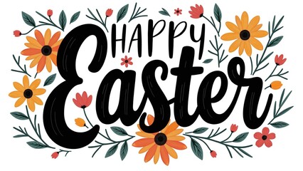 Obraz premium Happy Easter vintage calligraphy text. Hand drawn lettering poster for Easter. Modern Handwritten brush type isolated on white background