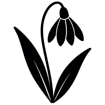 black snowdrop flower silhouette on white clip art preview