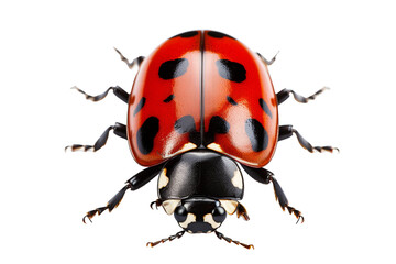 Naklejka premium A close-up view of a vibrant red ladybug with black spots, showcasing its distinct features and glossy texture.