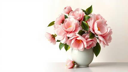 Elegant Pink Camellia Flowers in Vase Spring Floral Bouquet Home Decor