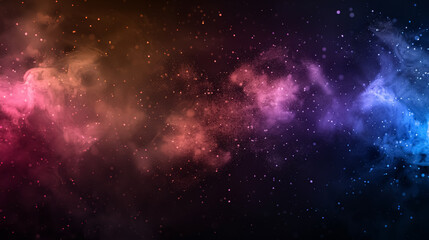 Naklejka premium Colorful smoke and fog clouds with shiny dust sparkles of glitter on a black background.