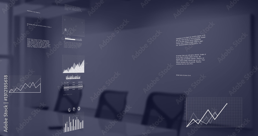 Poster image of financial data processing over empty office