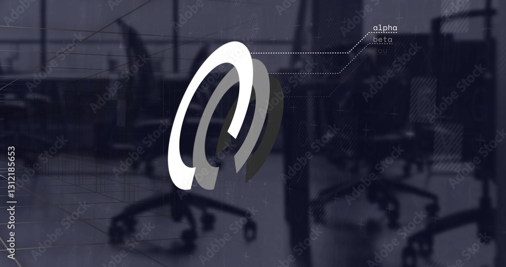 Poster image of scope and data processing over empty office