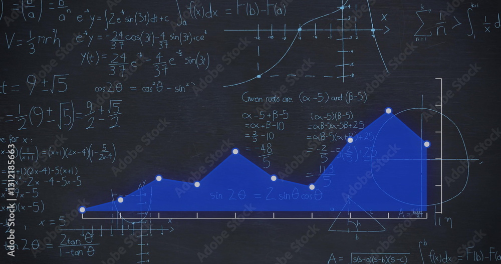 Poster image of mathematical formulae and data processing over statistics