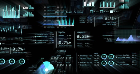 Image of financial data processing over black background