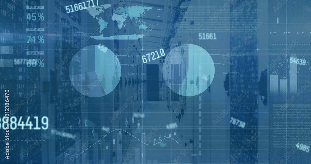 Aufkleber image of statistics and data processing over computer servers