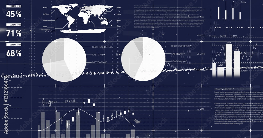 Poster image of financial digital data processing over dark background
