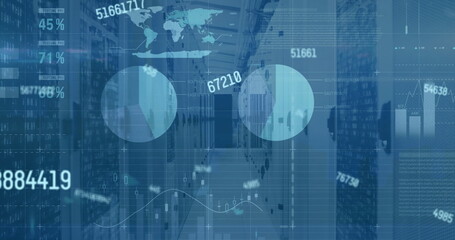 Image of statistics and data processing over computer servers