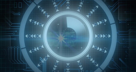 Image of scope scanning and digital data processing over dark background