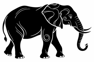Black Silhouette of an Elephant Walking - Vector Illustration for Logos, Stickers, and Designs