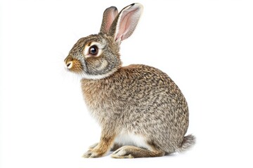 Fototapeta premium Realistic Illustration of a Wild Rabbit Sitting on a White Background