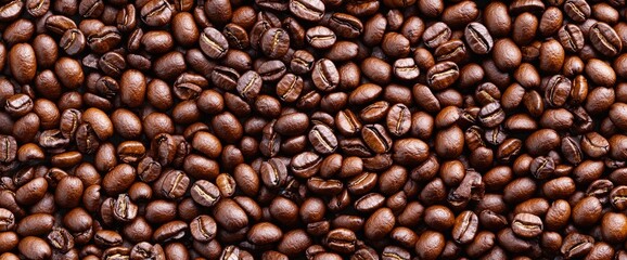 Fototapeta premium Freshly roasted coffee beans with rich texture displayed on a rustic wooden surface for coffee lovers and enthusiasts