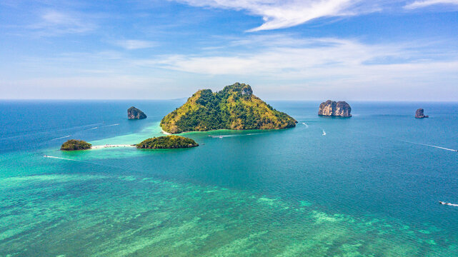 Aerial view of Beautiful island in the sea at Railay beach in Krabi Thailand