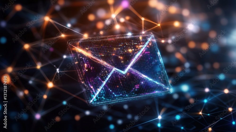Aufkleber illuminated email envelope against a glowing background representing digital communication and moder
