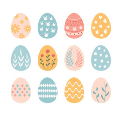 Set of varies design eggs flat design on white background.