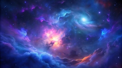 Naklejka premium Cosmic nebula, vibrant colors, swirling galaxies