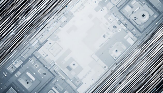 Futuristic Technology Background with Circuit Board and Metallic Rods Design