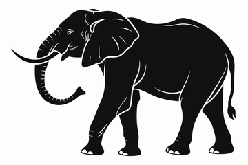 Obraz premium Black Silhouette of an Elephant Walking - Vector Illustration for Logos, Stickers, and Designs