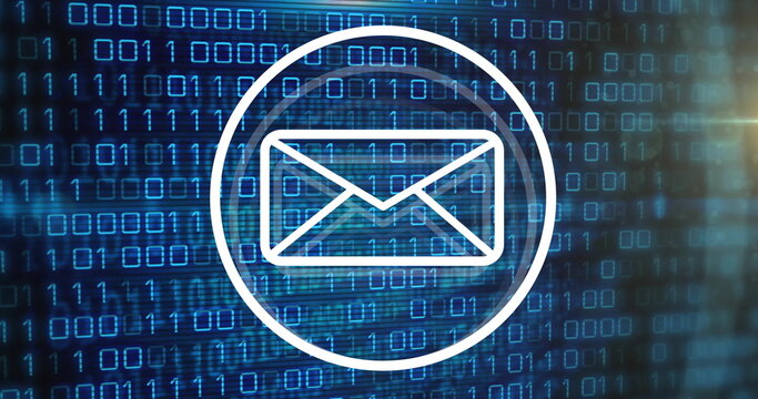 Image of binary coding digital data processing over email icon