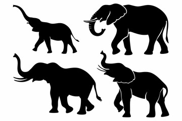 Elephant Silhouette Set – Black Elephant Vector Illustrations in Various Poses for Wildlife and Safari Designs