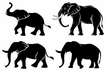 Elephant Silhouette Set – Black Elephant Vector Illustrations in Various Poses for Wildlife and Safari Designs