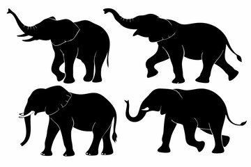 Elephant Silhouette Set – Black Elephant Vector Illustrations in Various Poses for Wildlife and Safari Designs