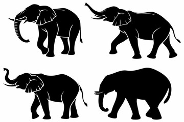Elephant Silhouette Set – Black Elephant Vector Illustrations in Various Poses for Wildlife and Safari Designs