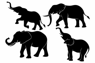 Elephant Silhouette Set – Black Elephant Vector Illustrations in Various Poses for Wildlife and Safari Designs