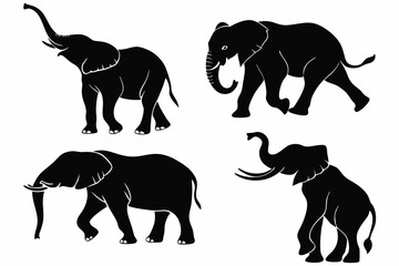Elephant Silhouette Set – Black Elephant Vector Illustrations in Various Poses for Wildlife and Safari Designs