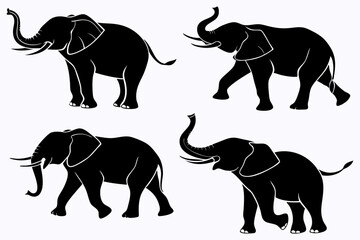 Elephant Silhouette Set – Black Elephant Vector Illustrations in Various Poses for Wildlife and Safari Designs