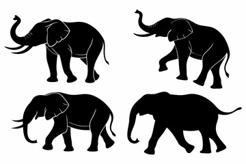 Elephant Silhouette Set – Black Elephant Vector Illustrations in Various Poses for Wildlife and Safari Designs