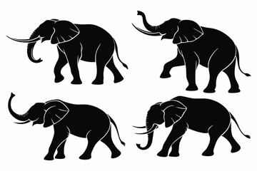Elephant Silhouette Set – Black Elephant Vector Illustrations in Various Poses for Wildlife and Safari Designs