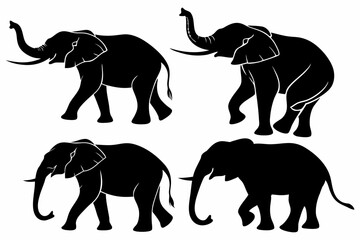 Elephant Silhouette Set – Black Elephant Vector Illustrations in Various Poses for Wildlife and Safari Designs