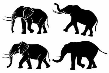 Elephant Silhouette Set – Black Elephant Vector Illustrations in Various Poses for Wildlife and Safari Designs