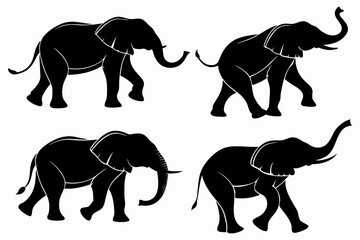 Elephant Silhouette Set – Black Elephant Vector Illustrations in Various Poses for Wildlife and Safari Designs