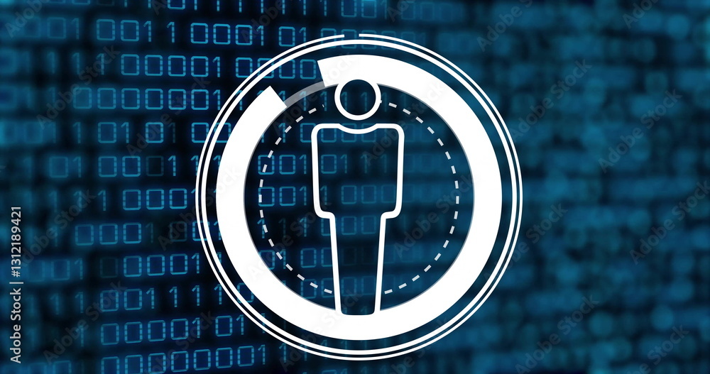 Poster image of icon over data processing on black background
