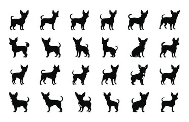 Chihuahua Silhouette Vector Bundle, Chihuahua Dog Black Clipart Set