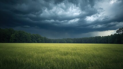 Fototapeta premium Dark Storm Clouds Over Lush Green Field