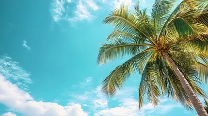 Lush Palm Tree Against Vibrant Blue Sky