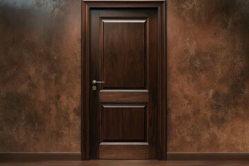 Effortless blend of walnut door into cocoa wall.