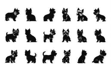 Yorkshire Terrier Silhouette Clipart Bundle, Yorkshire Terrier Dog Vector Silhouette Set